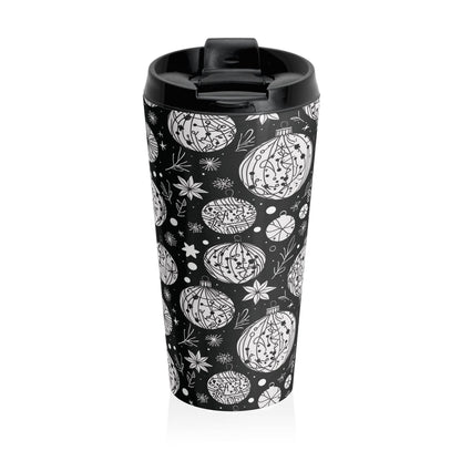Stainless Steel Black and White Ornament Travel Mug - DeRose Seasonal