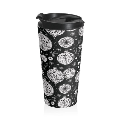 Stainless Steel Black and White Ornament Travel Mug - DeRose Seasonal