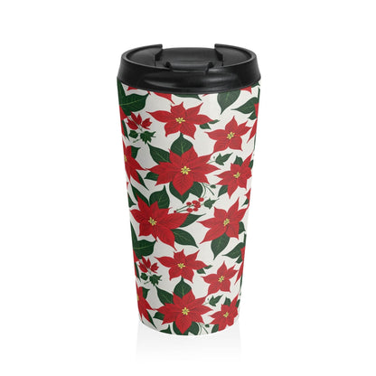 Stainless Steel Poinsettia Floral Travel Mug - DeRose Seasonal