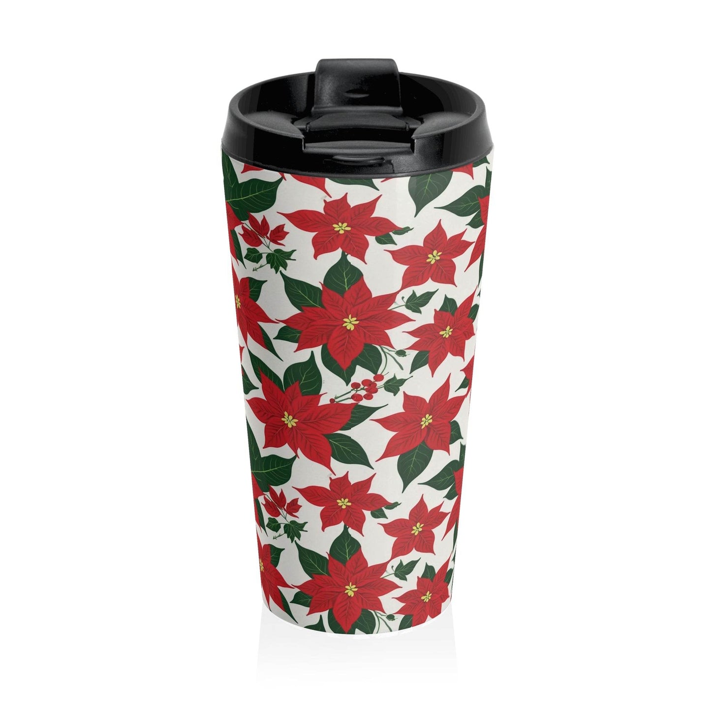 Stainless Steel Poinsettia Floral Travel Mug - DeRose Seasonal