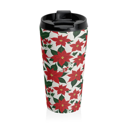 Stainless Steel Poinsettia Floral Travel Mug - DeRose Seasonal