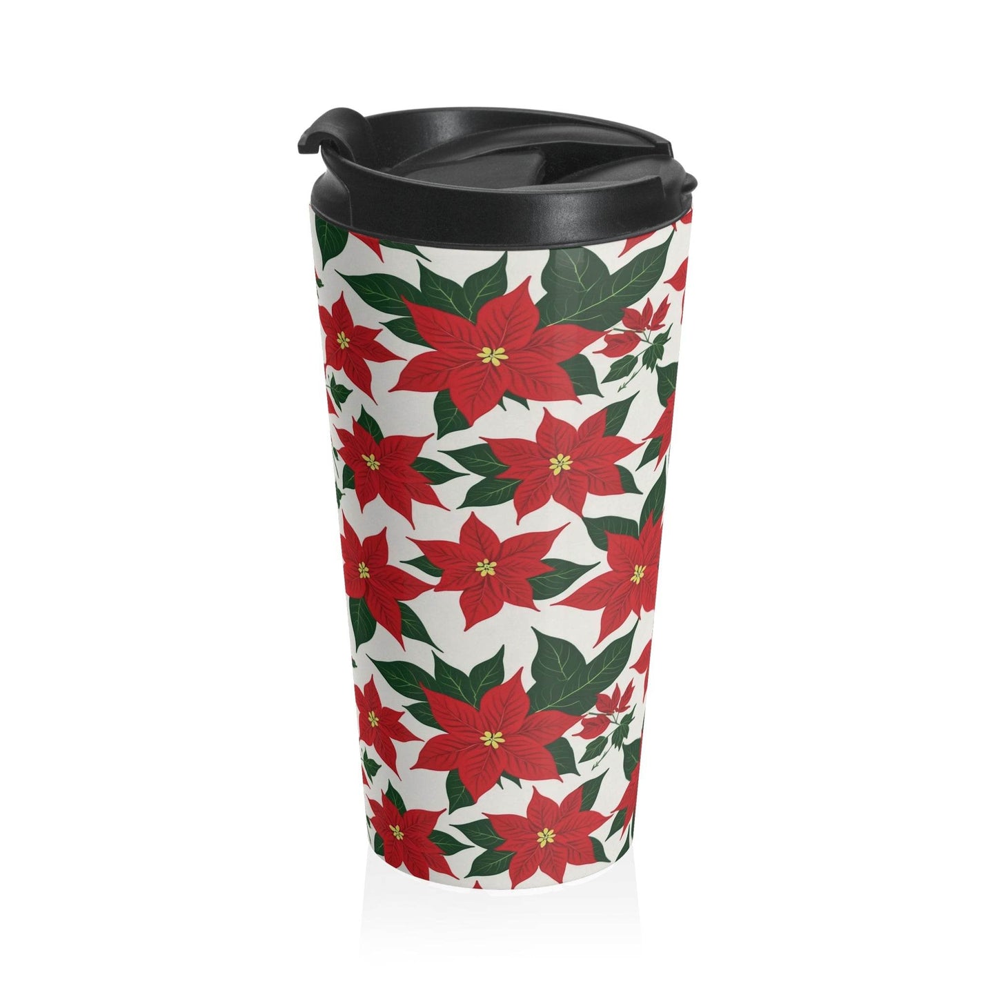 Stainless Steel Poinsettia Floral Travel Mug - DeRose Seasonal