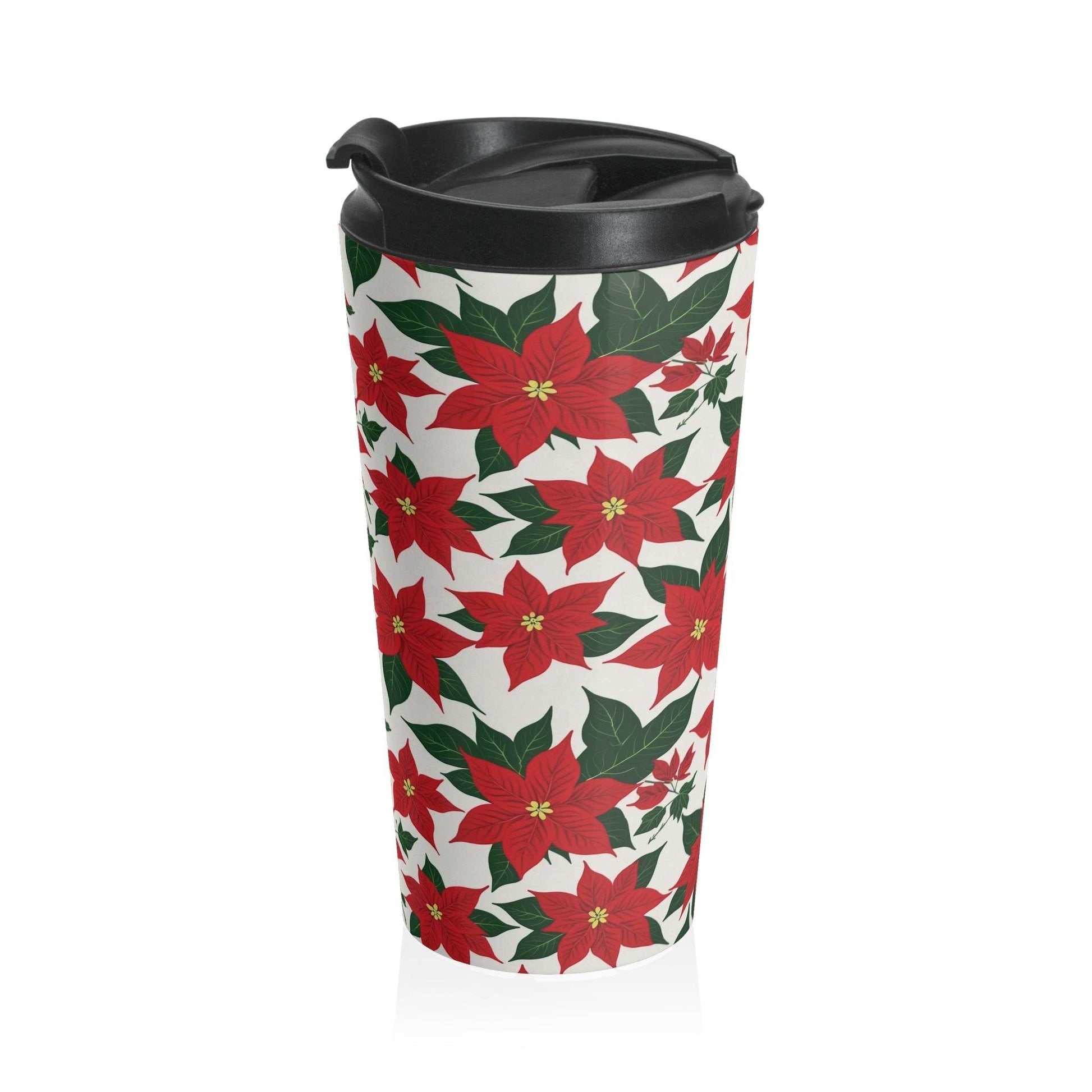 Stainless Steel Poinsettia Floral Travel Mug - DeRose Seasonal