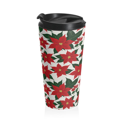 Stainless Steel Poinsettia Floral Travel Mug - DeRose Seasonal