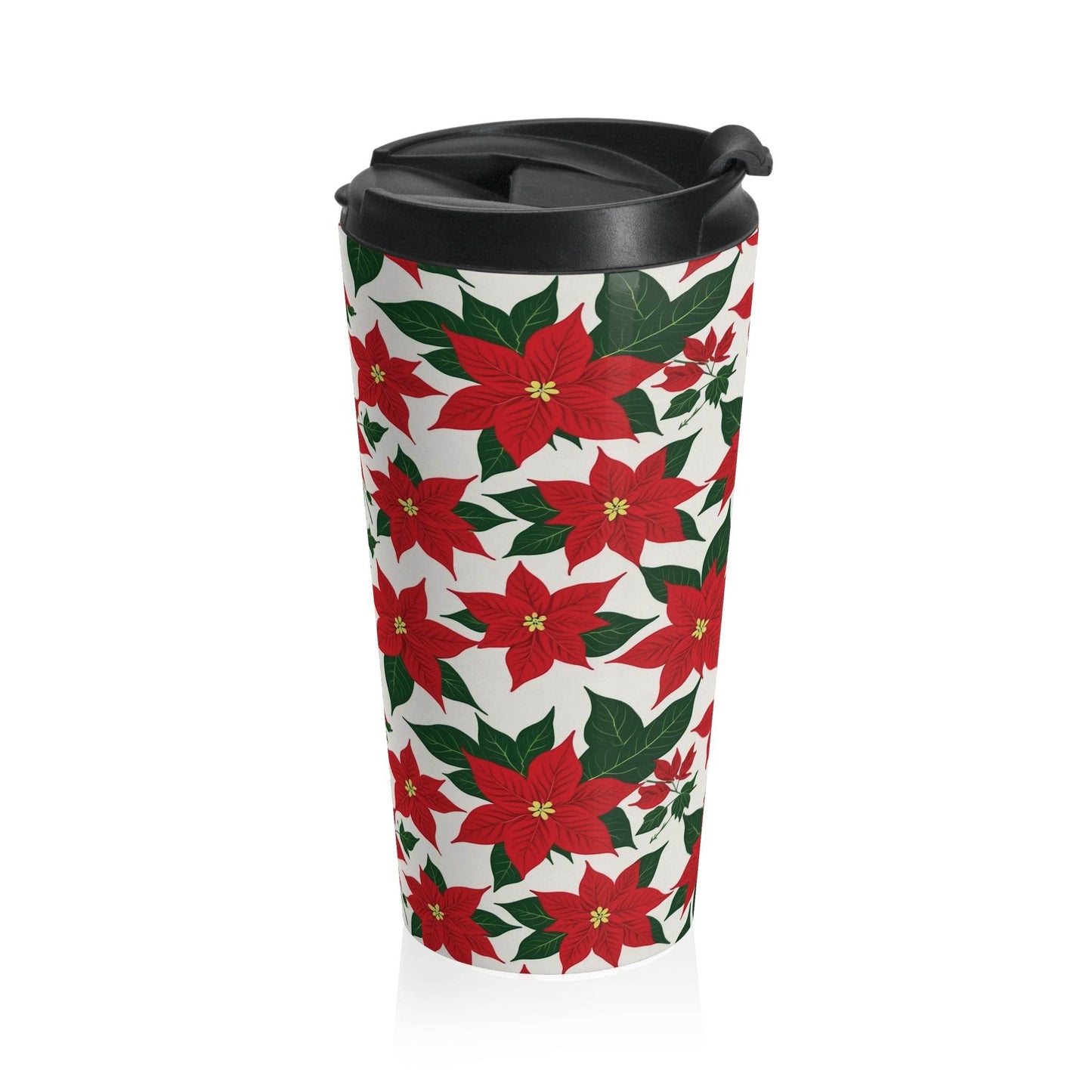 Stainless Steel Poinsettia Floral Travel Mug - DeRose Seasonal