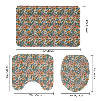 Pastel Flowers Bathroom Four-Piece Set(Shower Curtain + Toilet Cover Mat + Toilet Foot Mat + Floor Mat)| Polyester - DeRose Seasonal
