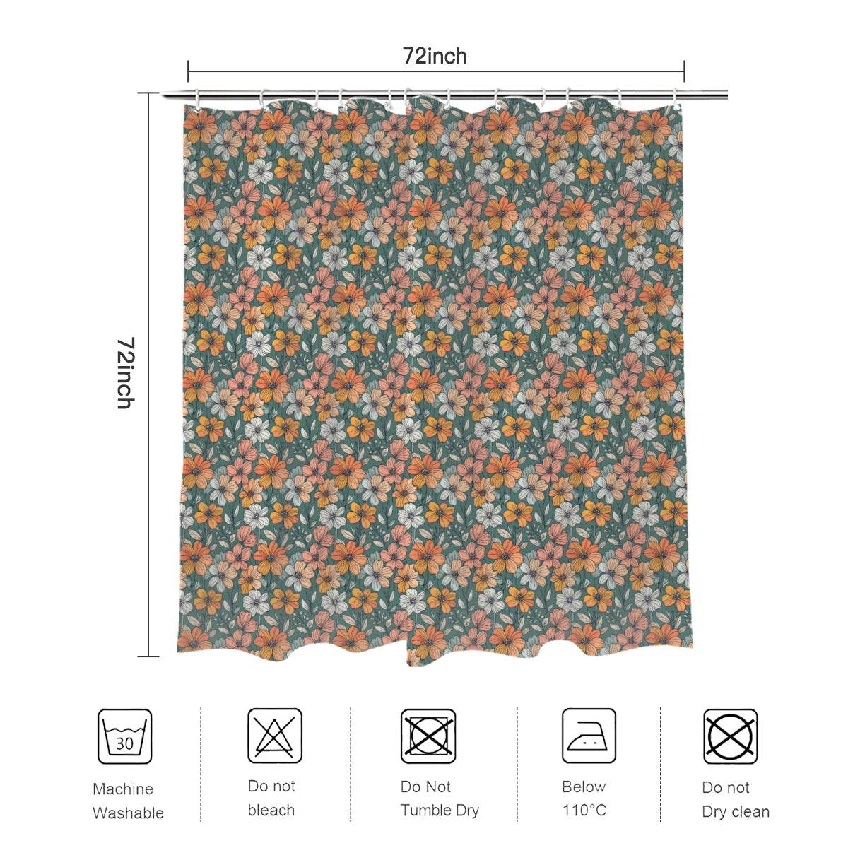 Pastel Flowers Bathroom Four-Piece Set(Shower Curtain + Toilet Cover Mat + Toilet Foot Mat + Floor Mat)| Polyester - DeRose Seasonal