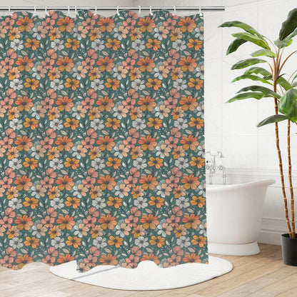 Pastel Flowers Bathroom Four-Piece Set(Shower Curtain + Toilet Cover Mat + Toilet Foot Mat + Floor Mat)| Polyester - DeRose Seasonal
