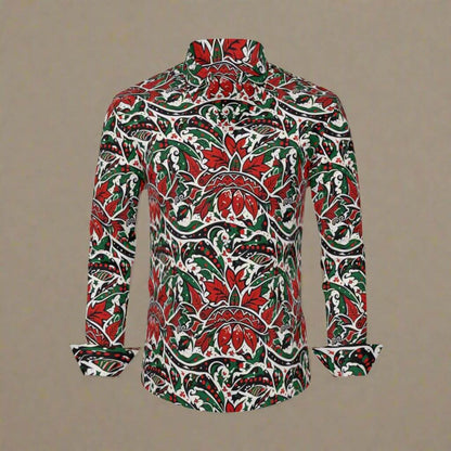 Tribal Christmas Men's Classic Long-Sleeved Button up Polyester Dress Shirt - DeRose Seasonal