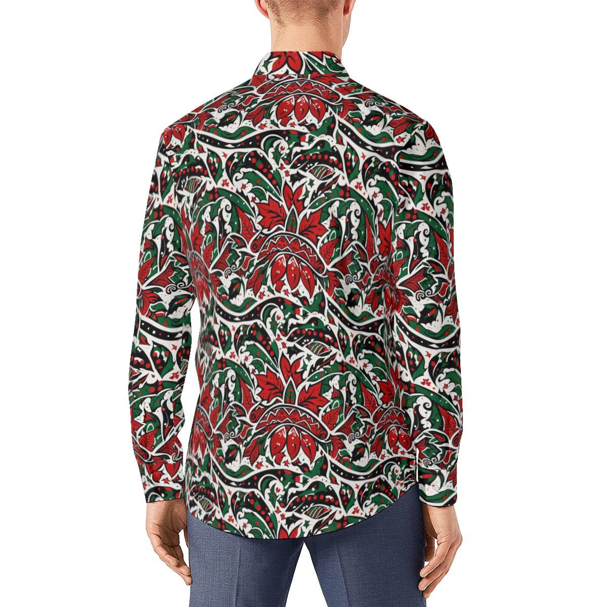 Tribal Christmas Men's Classic Long-Sleeved Button up Polyester Dress Shirt - DeRose Seasonal