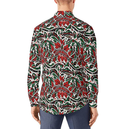 Tribal Christmas Men's Classic Long-Sleeved Button up Polyester Dress Shirt - DeRose Seasonal