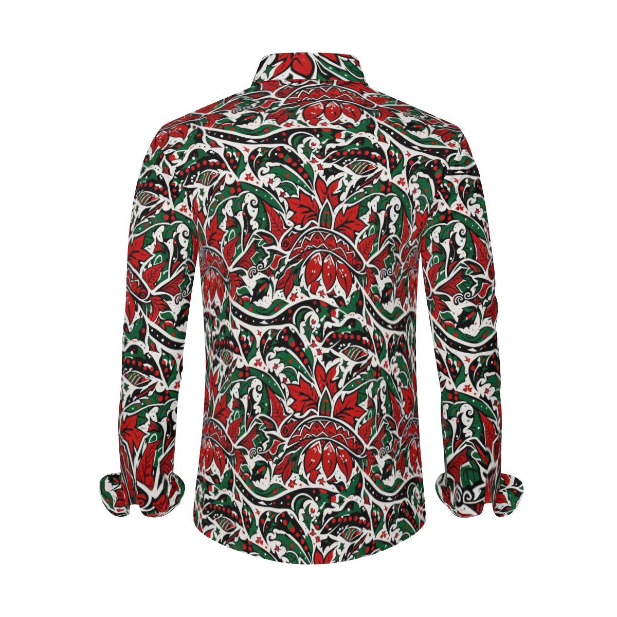 Tribal Christmas Men's Classic Long-Sleeved Button up Polyester Dress Shirt - DeRose Seasonal