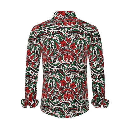 Tribal Christmas Men's Classic Long-Sleeved Button up Polyester Dress Shirt - DeRose Seasonal