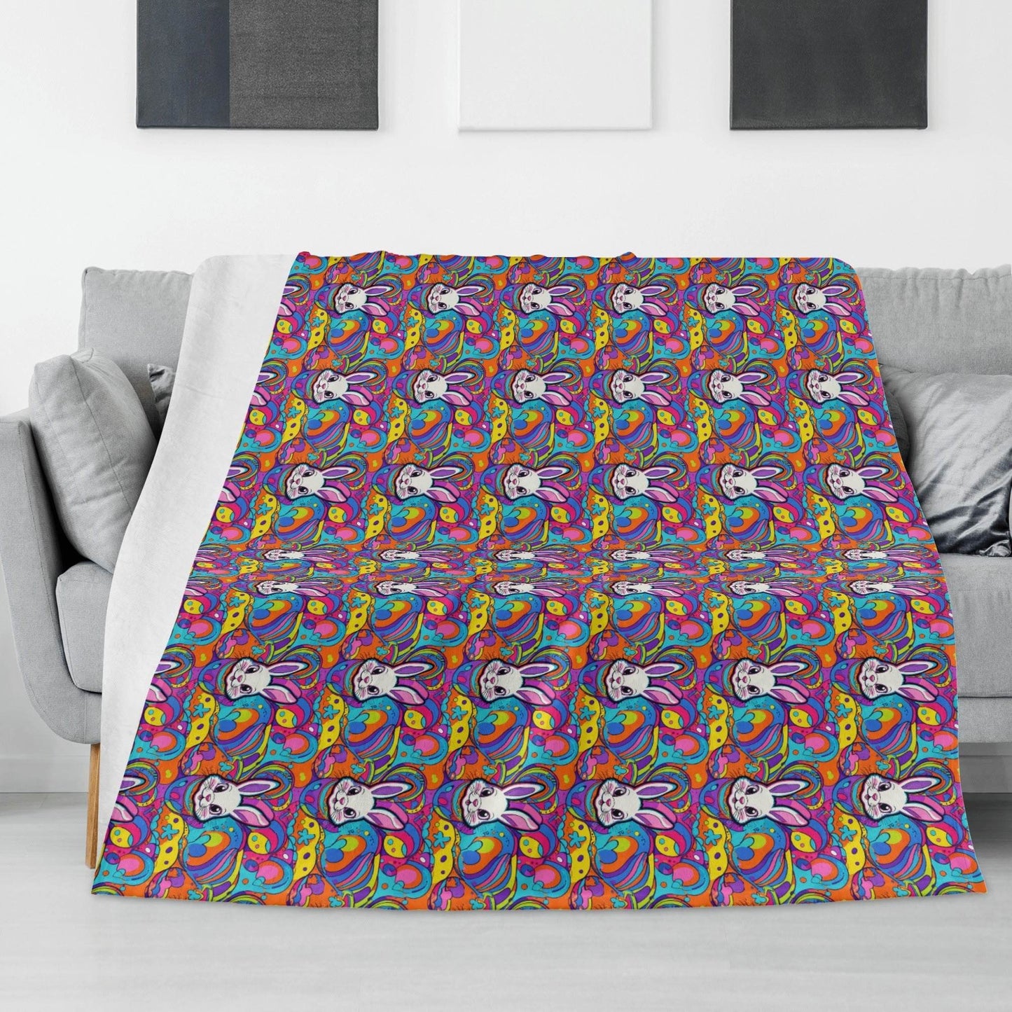 Trippy Bunny Flannel Breathable Blanket 4 Sizes - DeRose Seasonal