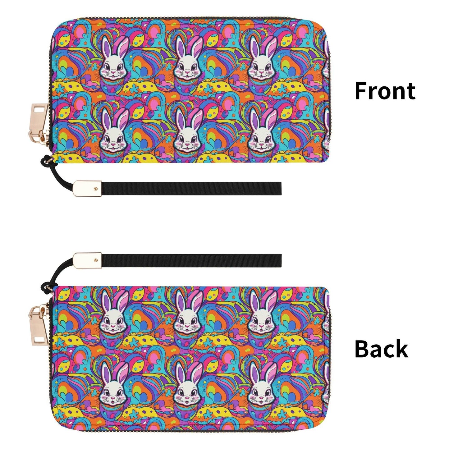 Trippy Bunny Leather Women's Zipper Wristlet Wallet - DeRose Seasonal