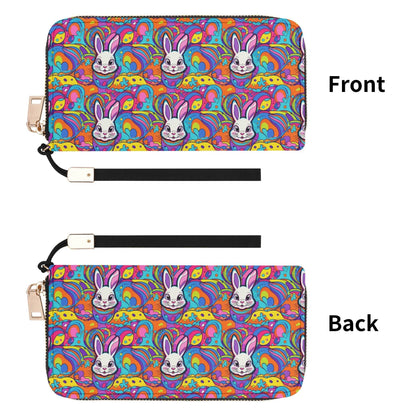 Trippy Bunny Leather Women's Zipper Wristlet Wallet - DeRose Seasonal