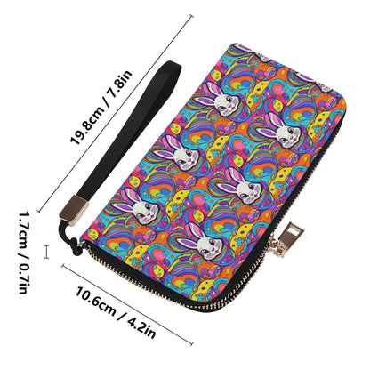 Trippy Bunny Leather Women's Zipper Wristlet Wallet - DeRose Seasonal