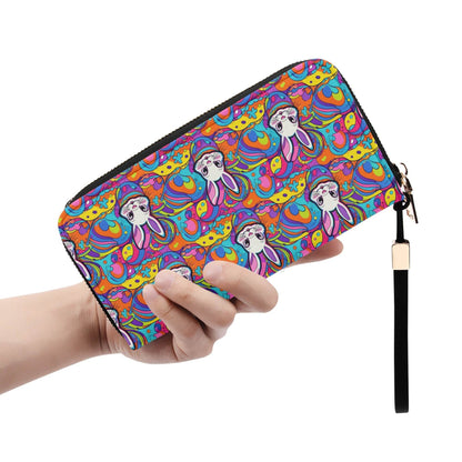 Trippy Bunny Leather Women's Zipper Wristlet Wallet - DeRose Seasonal
