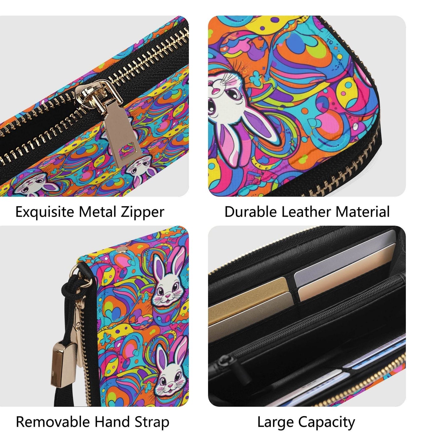 Trippy Bunny Leather Women's Zipper Wristlet Wallet - DeRose Seasonal
