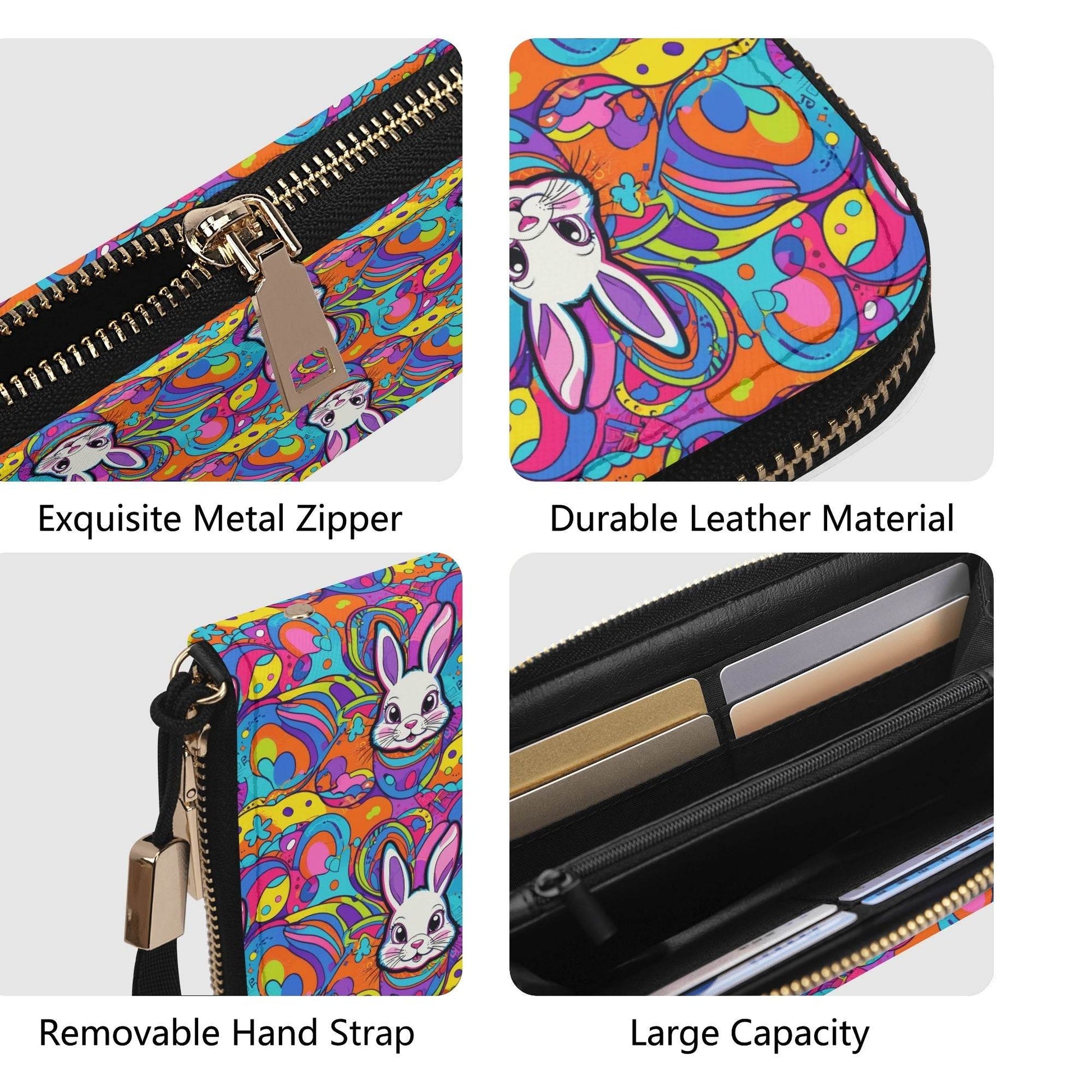 Trippy Bunny Leather Women's Zipper Wristlet Wallet - DeRose Seasonal