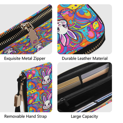 Trippy Bunny Leather Women's Zipper Wristlet Wallet - DeRose Seasonal
