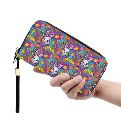 Trippy Bunny Leather Women's Zipper Wristlet Wallet - DeRose Seasonal