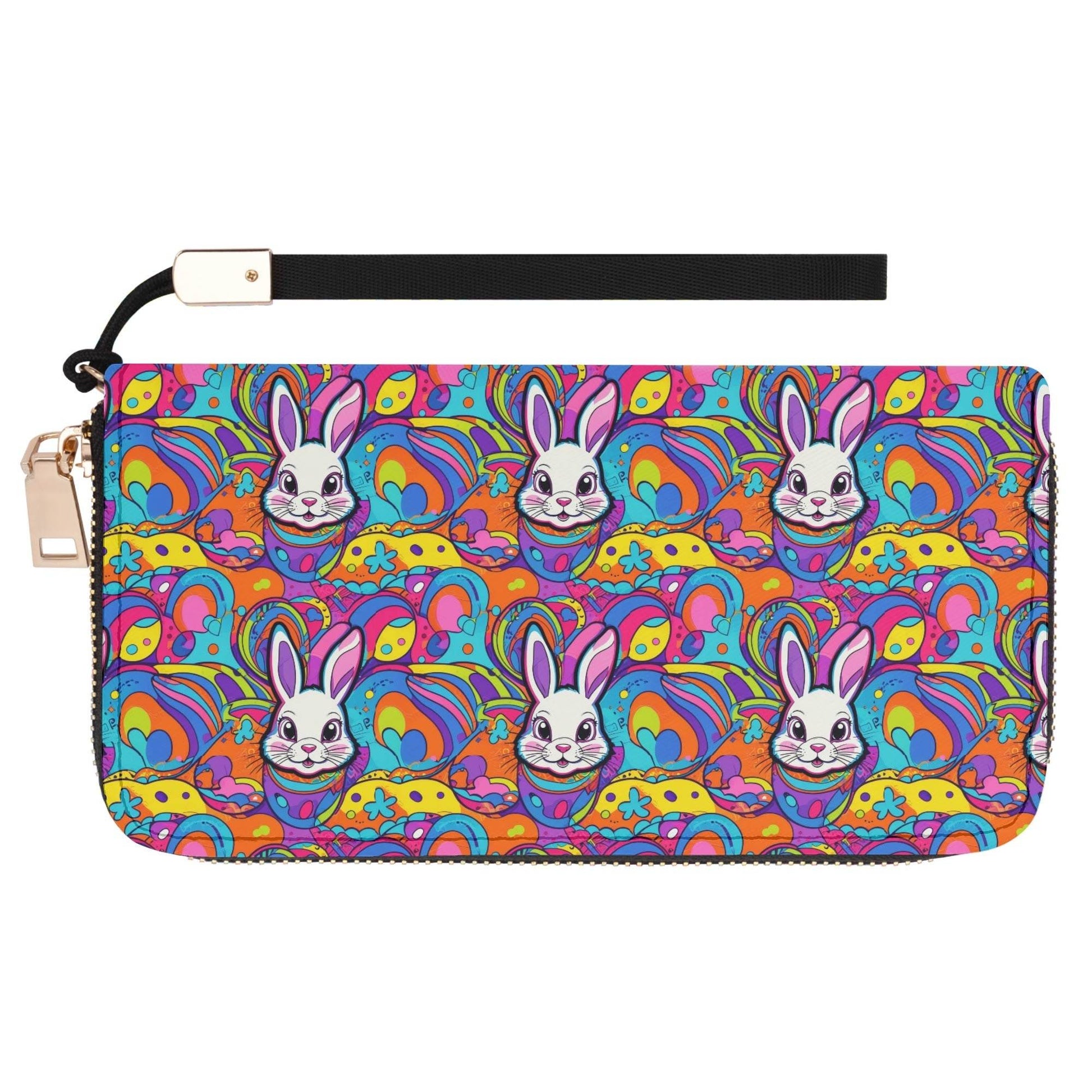 Trippy Bunny Leather Women's Zipper Wristlet Wallet - DeRose Seasonal