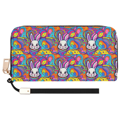 Trippy Bunny Leather Women's Zipper Wristlet Wallet - DeRose Seasonal
