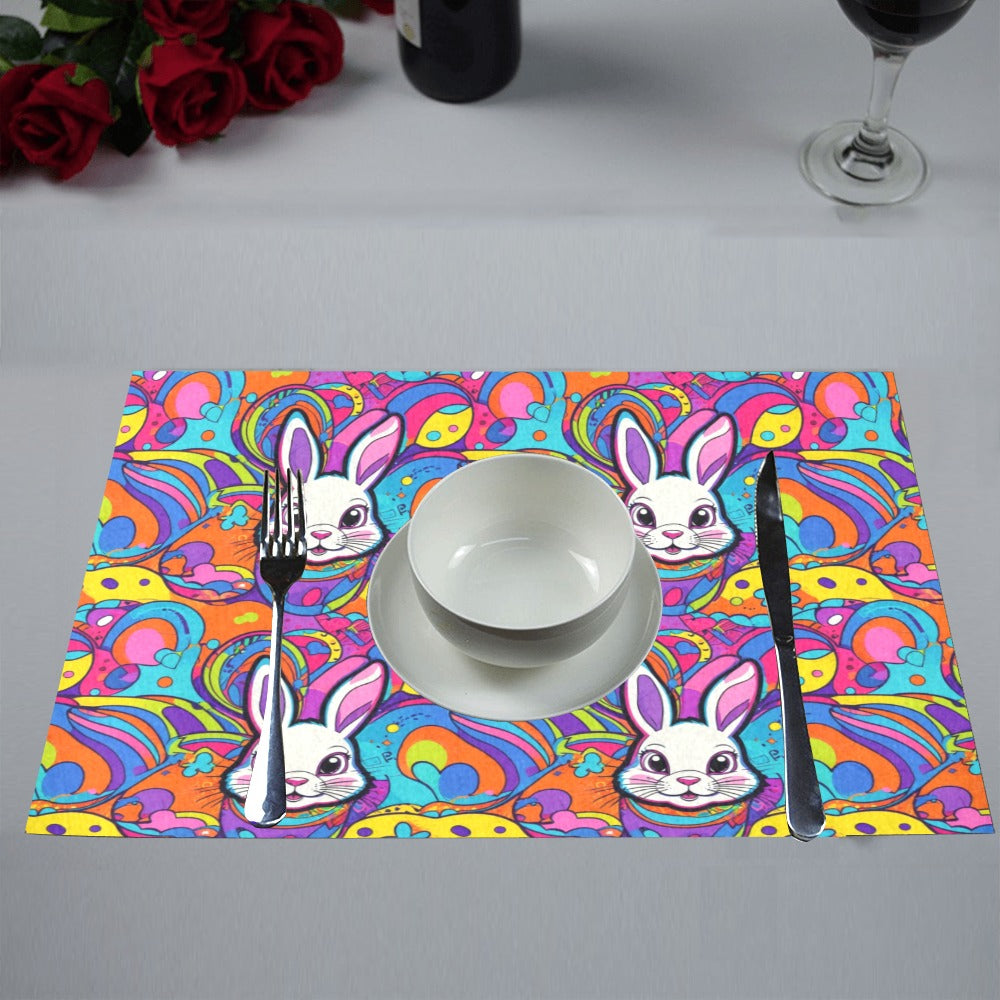 Trippy Bunny Table Placemat (set of 6) Placemats 12" x 18" (Set of 6) DeRose Seasonal