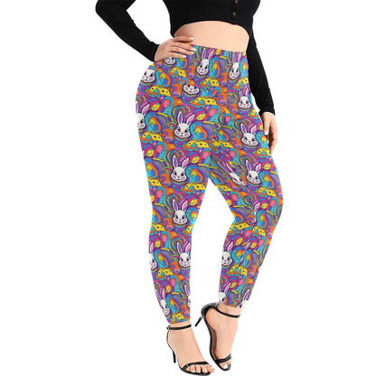 Trippy Bunny Women's Plus Size High Waited Leggings Women's High Waist Leggings(Plus Size)(ModelL45) - DeRose Seasonal