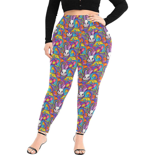 Trippy Bunny Women's Plus Size High Waited Leggings Women's High Waist Leggings(Plus Size)(ModelL45) - DeRose Seasonal