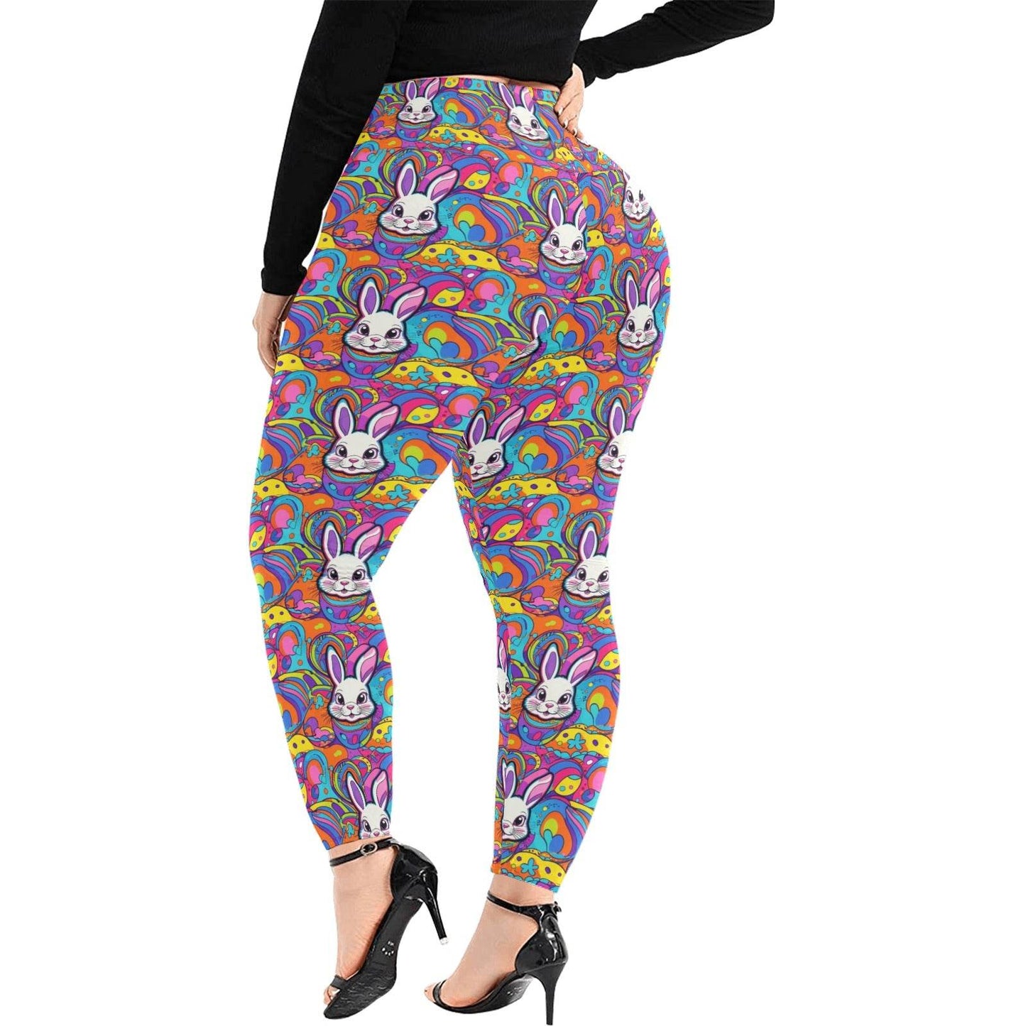 Trippy Bunny Women's Plus Size High Waited Leggings Women's High Waist Leggings(Plus Size)(ModelL45) - DeRose Seasonal