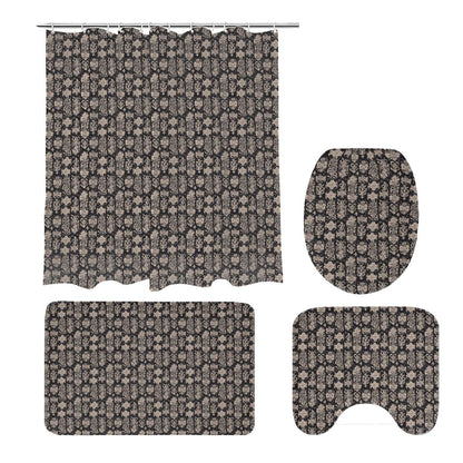 Gothic Emblem Bathroom Four-Piece Set(Shower Curtain + Toilet Cover Mat + Toilet Foot Mat + Floor Mat)| Polyester - DeRose Seasonal