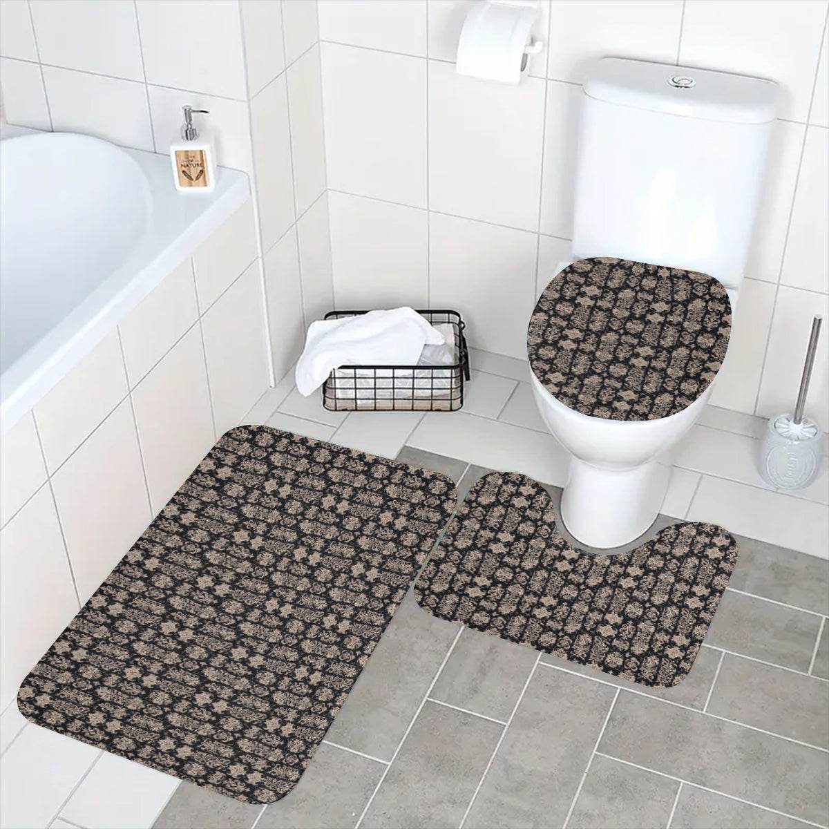 Gothic Emblem Bathroom Four-Piece Set(Shower Curtain + Toilet Cover Mat + Toilet Foot Mat + Floor Mat)| Polyester - DeRose Seasonal
