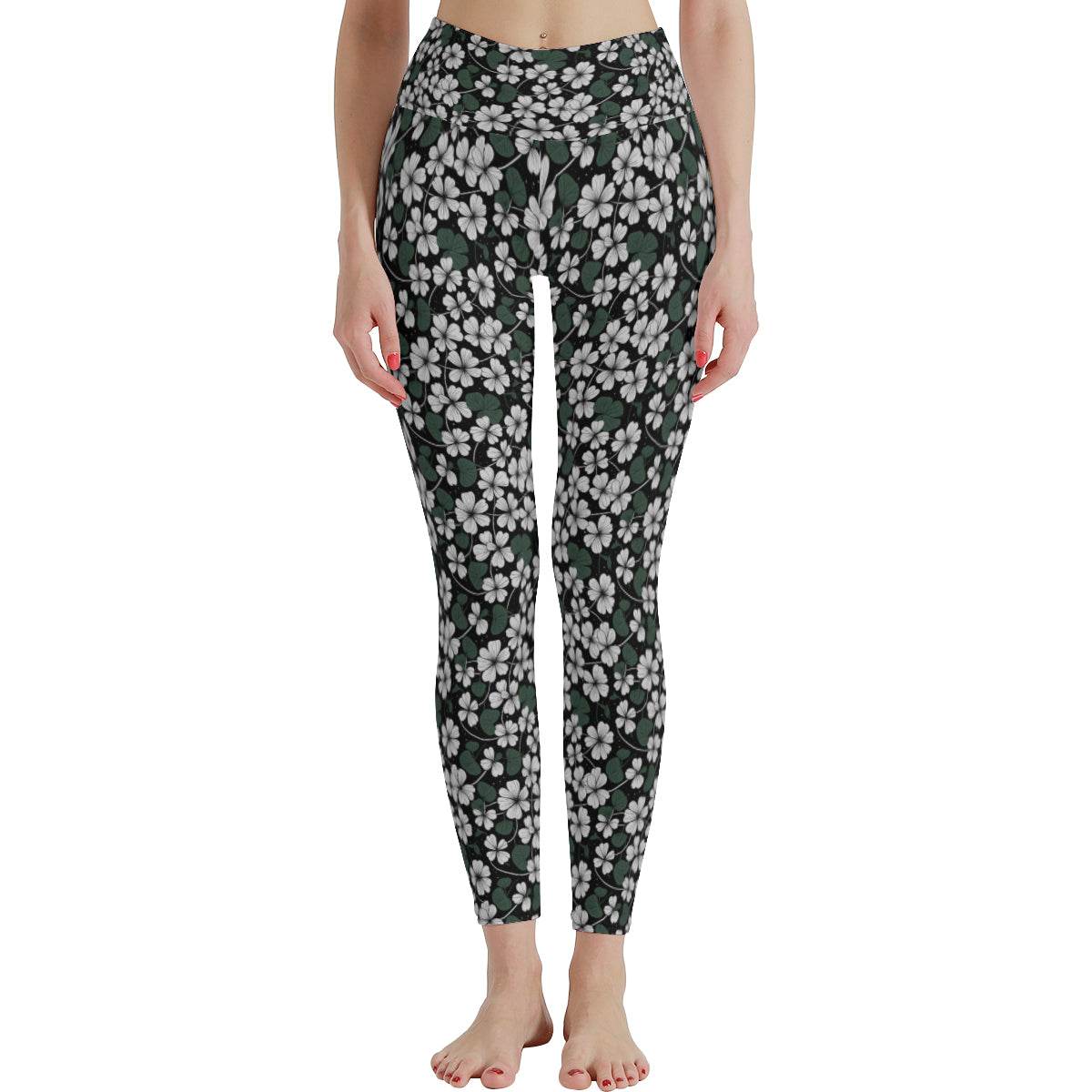 White Clovers Women's Polyester Yoga pants Leggings - DeRose Seasonal
