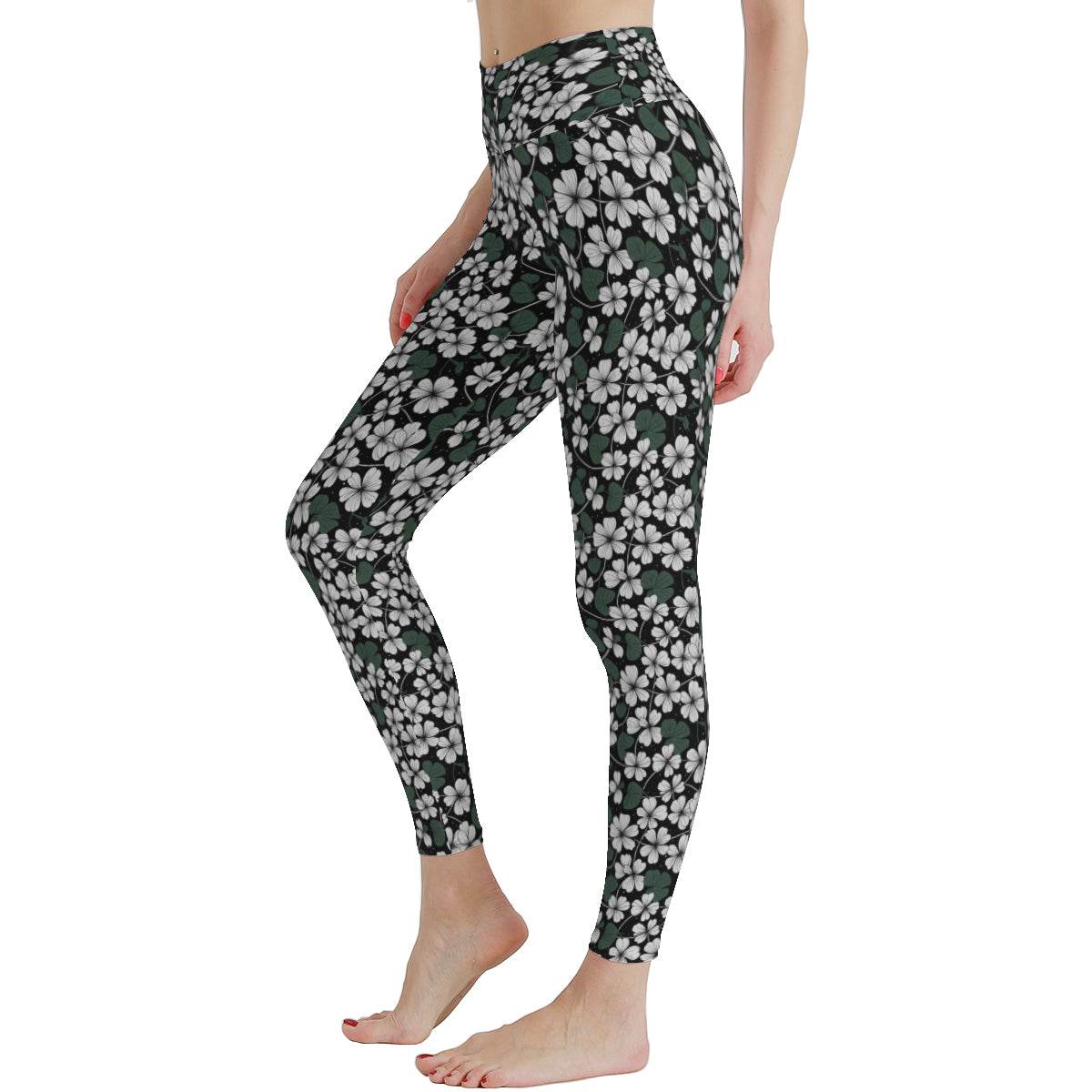 White Clovers Women's Polyester Yoga pants Leggings - DeRose Seasonal