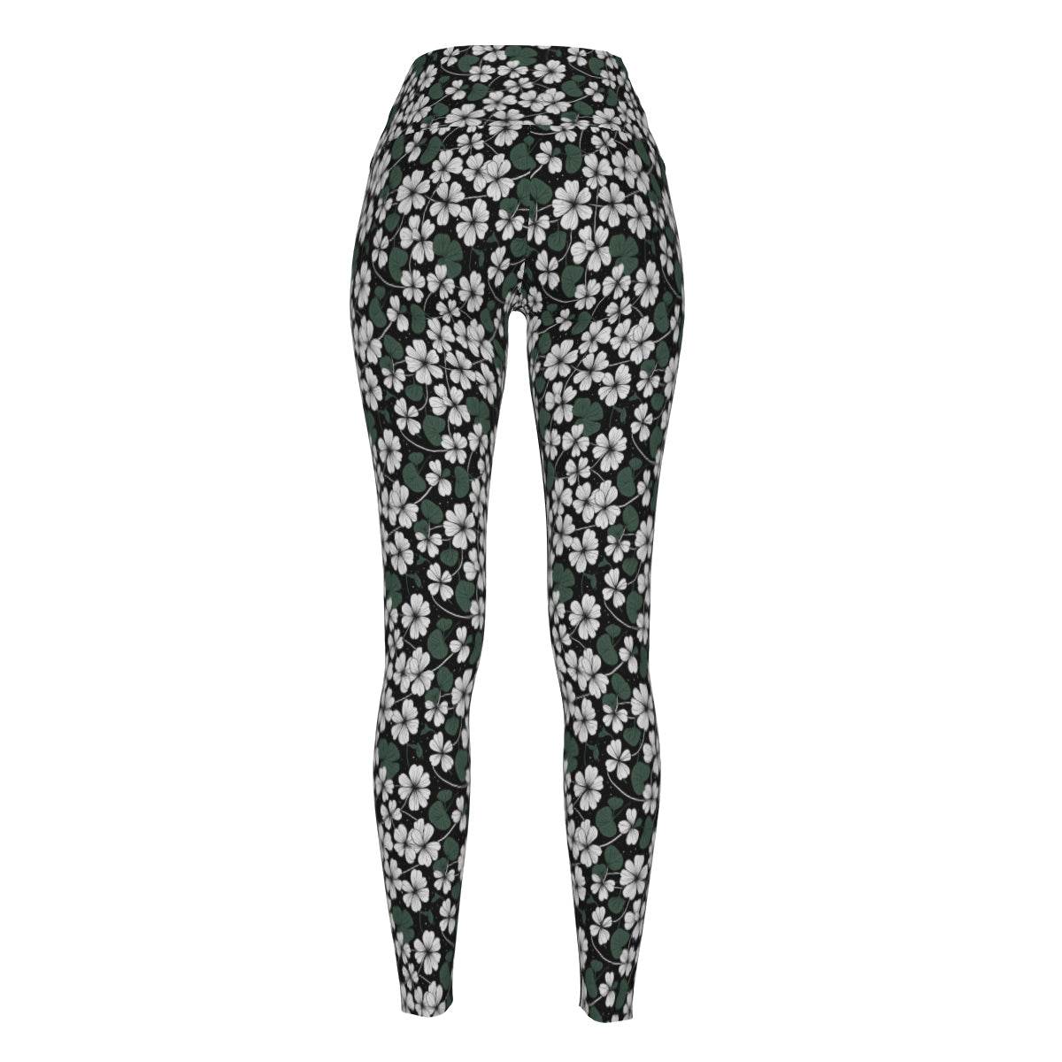 White Clovers Women's Polyester Yoga pants Leggings - DeRose Seasonal