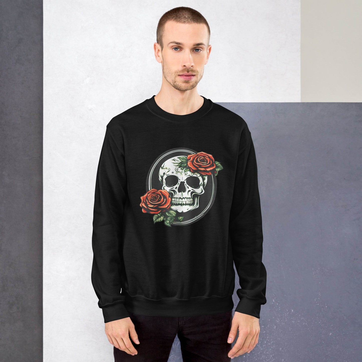 Unisex Skull and Roses Sweatshirt - DeathDrip Branding - DeRose Seasonal