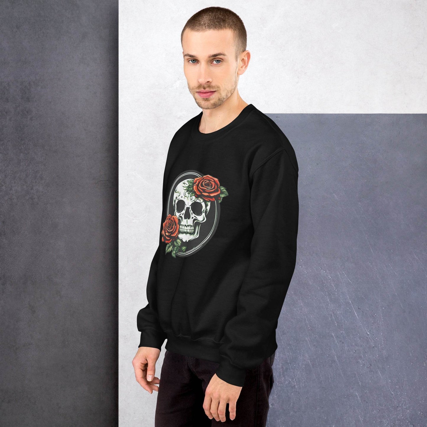 Unisex Skull and Roses Sweatshirt - DeathDrip Branding - DeRose Seasonal