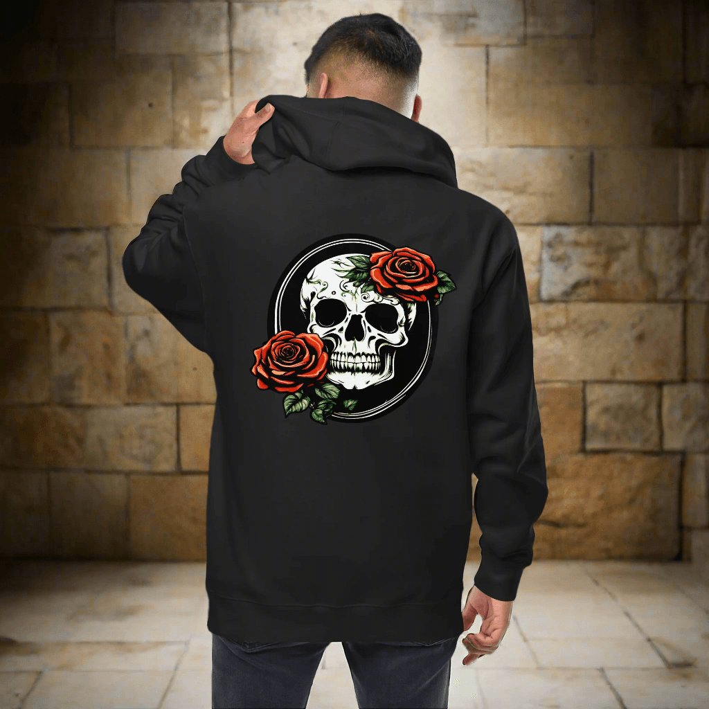 Skull and Rose Unisex fleece zip up hoodie - DeathDrip Branding - DeRose Seasonal