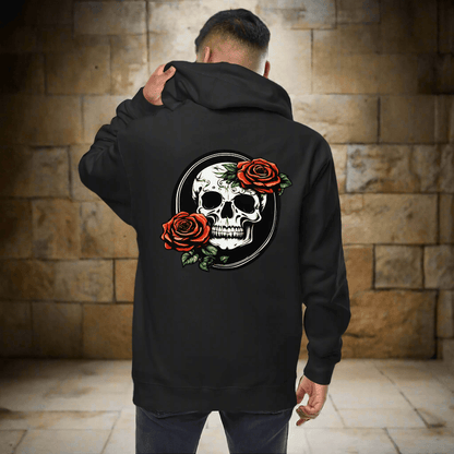 Skull and Rose Unisex fleece zip up hoodie - DeathDrip Branding - DeRose Seasonal