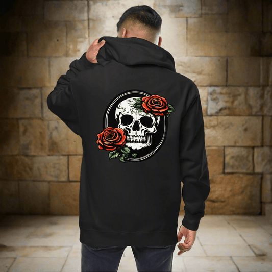 Skull and Rose Unisex fleece zip up hoodie - DeathDrip Branding - DeRose Seasonal