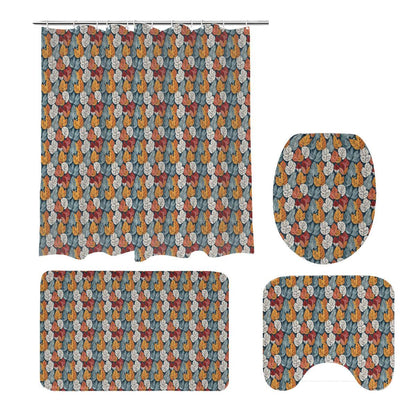 Fall into Winter Bathroom Four-Piece Set(Shower Curtain + Toilet Cover Mat + Toilet Foot Mat + Floor Mat)| Polyester - DeRose Seasonal