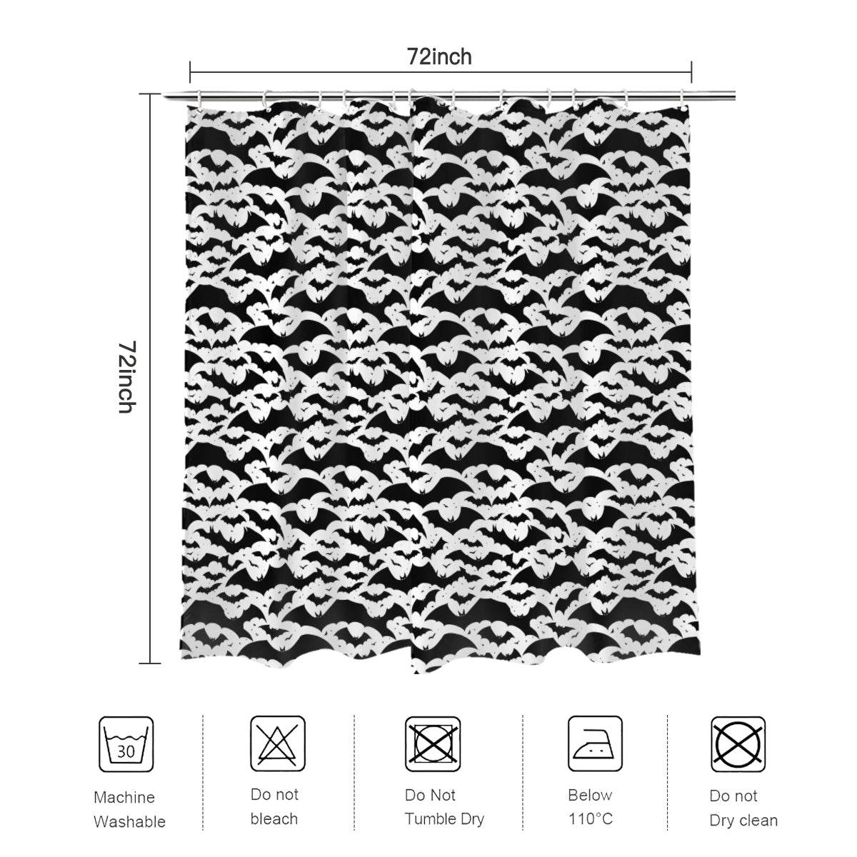 Black and White Bats Bathroom Four-Piece Set(Shower Curtain + Toilet Cover Mat + Toilet Foot Mat + Floor Mat)| Polyester - DeRose Seasonal