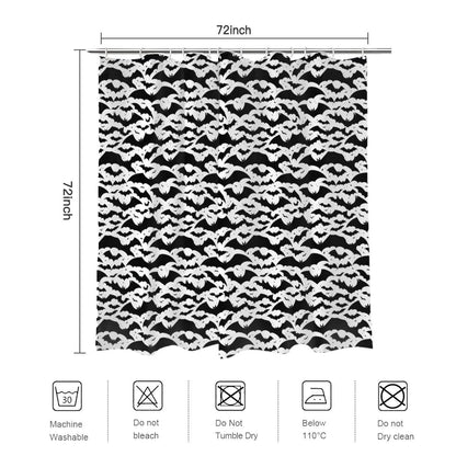 Black and White Bats Bathroom Four-Piece Set(Shower Curtain + Toilet Cover Mat + Toilet Foot Mat + Floor Mat)| Polyester - DeRose Seasonal