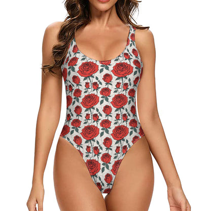 Red Roses One-Piece Swimsuits Polyester and Spandex