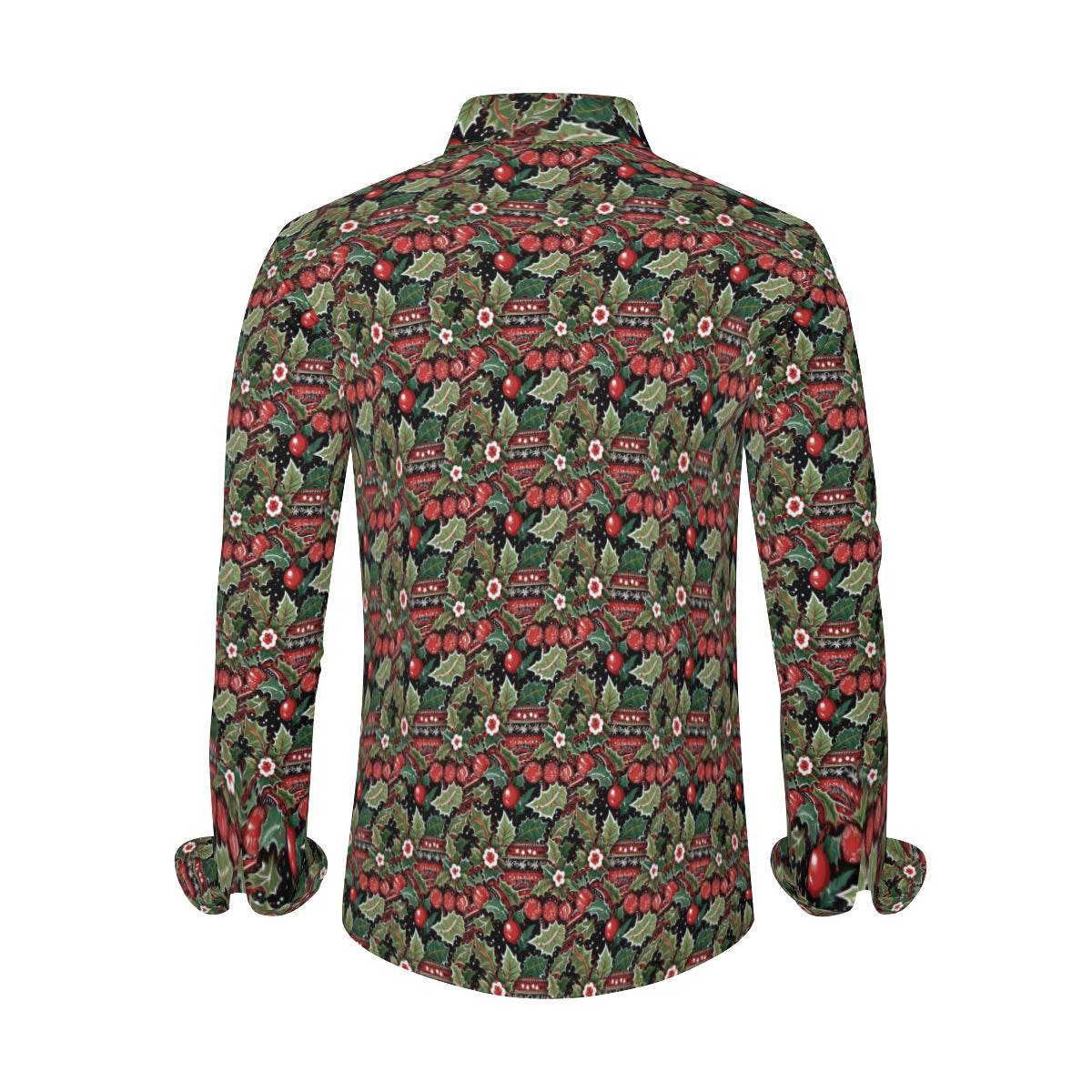 Vintage Christmas Men's Classic Long-Sleeved Button up Polyester Dress Shirt - DeRose Seasonal