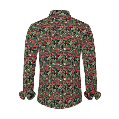 Vintage Christmas Men's Classic Long-Sleeved Button up Polyester Dress Shirt - DeRose Seasonal