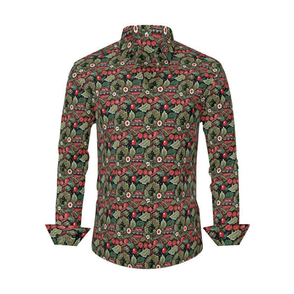 Vintage Christmas Men's Classic Long-Sleeved Button up Polyester Dress Shirt - DeRose Seasonal