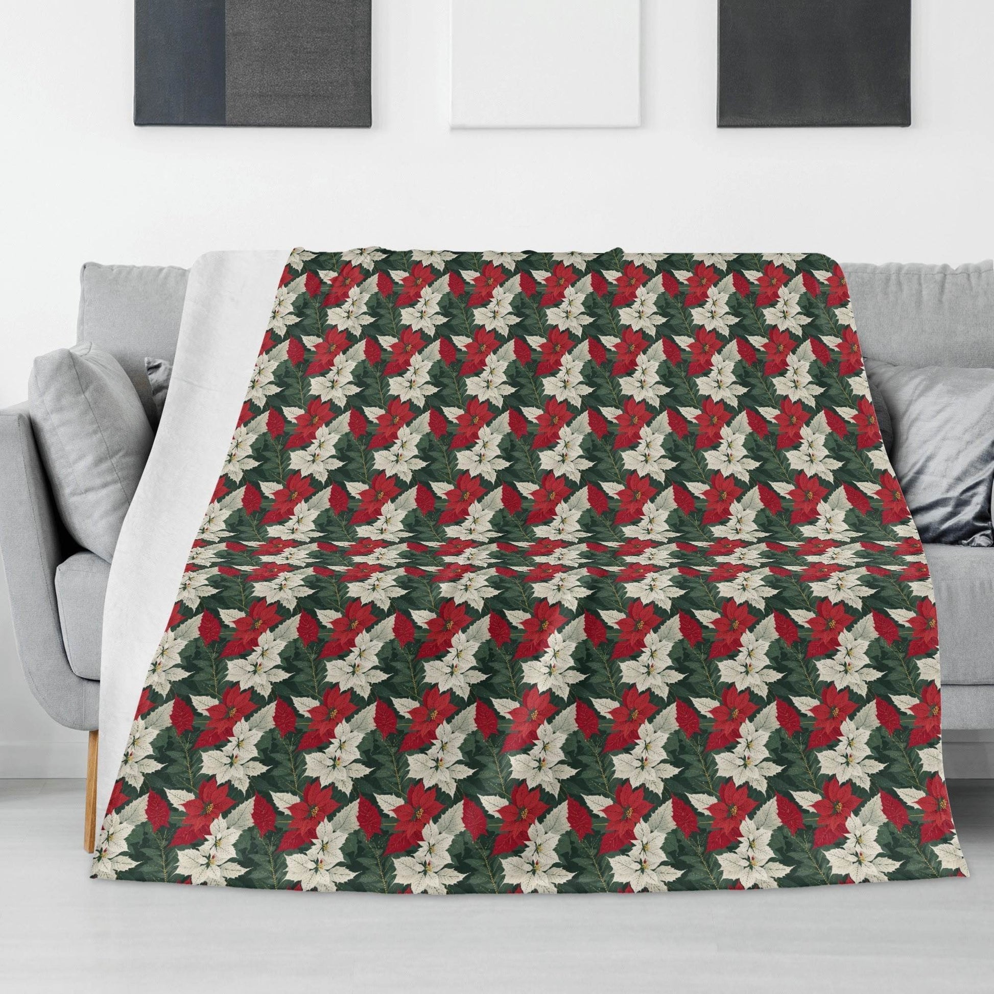 Vintage Poinsettia Flannel Breathable Blanket 4 Sizes - DeRose Seasonal